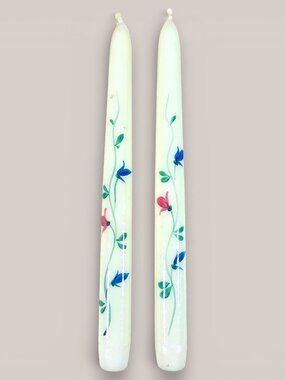 Savoir Vivre Portofino Blue Taper Candles Candlesticks Set of 2 Floral Vintage